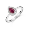 18ct White Gold Pear Shape 0.40ct Ruby Solitaire Ring with Traditional Diamond Halo