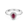 18ct White Gold Pear Shape 0.40ct Ruby Solitaire Ring with Traditional Diamond Halo