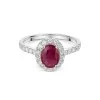 18ct White Gold Oval Cut 1.40ct Ruby Solitaire Ring with Diamond Set Halo and Shoulders