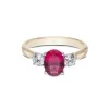 18ct Yellow Gold Oval Cut 1.60ct Ruby and Brilliant Cut 0.46ct Diamond Three Stone Ring