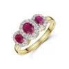9ct Yellow Gold 0.39ct Oval Ruby & Diamond Halo 3 Stone Ring
