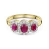 9ct Yellow Gold 0.39ct Oval Ruby & Diamond Halo 3 Stone Ring