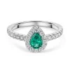 18ct White Gold 0.40ct Diamond And 0.38ct Emerald Pear Halo Solitaire