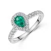 18ct White Gold 0.40ct Diamond And 0.38ct Emerald Pear Halo Solitaire