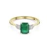 18ct Yellow Gold Emerald Cut 1.75ct Emerald and Round Brilliant Diamond 3 Stone Ring