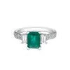 Platinum Octagonal Cut 1.60ct Emerald Three Stone Cluster Ring