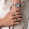 9ct White Gold Brilliant Cut Diamond and Baguette Cut Aquamarine 0.18ct And 2.50ct Three Stone Ring