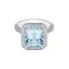 18ct White Gold Cushion Cut 4.23ct Aquamarine and 1.14ct Diamond Halo Ring