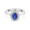 9ct White Gold Oval Tanzanite & Diamond Halo Solitaire Ring