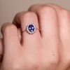 9ct White Gold Oval Tanzanite & Diamond Halo Solitaire Ring