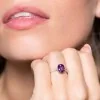 9ct White Gold Oval Cut Amethyst and Emerald Cut Diamond 2.13 Three Stone Ring
