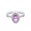 18ct White Gold Oval Cut Pink Sapphire 2.17ct Diamond Halo Ring