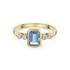 9ct Yellow Gold Emerald Cut 0.90ct Blue Topaz Rub Over Ring With Diamond Shoulders