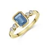 9ct Yellow Gold Emerald Cut 0.90ct Blue Topaz Rub Over Ring With Diamond Shoulders