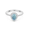 18ct White Gold 0.80ct Pear Shape Blue Topaz Ring with Diamond Halo and Shoulders