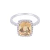 18ct white gold 3.06ct cushion cut citrine and 0.30ct round brilliant diamond claw set cluster with diamond shoulders