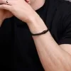 Gents Stainless Steel & Leather Plaited Bracelet