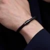 Gents Stainless Steel & Leather Plaited Bracelet
