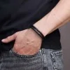 Gents Stainless Steel & Leather Double Strap Bracelet