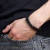 Gents Stainless Steel & Leather Double Strap Bracelet