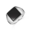 Silver Mens Black Detail Adjustable Signet Ring