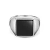 Silver Mens Black Detail Adjustable Signet Ring