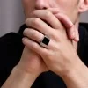 Silver Mens Black Detail Adjustable Signet Ring