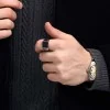 Silver Mens Black Detail Adjustable Signet Ring
