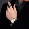 Silver Mens Black Detail Adjustable Signet Ring