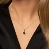 9ct White Gold Pear Sapphire Rub Over Pendant