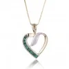 9ct Yellow Gold Princess Cut Emerald and Diamond Cluster Heart Pendant