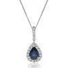 18ct White Gold Pear Cut 0.90ct Sapphire And 0.24ct Diamond Halo Pendant