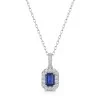 18ct White Gold Octagonal Cut Blue Sapphire 0.70ct with Diamond Halo Pendant