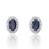 9ct White Gold Oval Cut 0.70ct Sapphire and 0.10ct Diamond Halo Stud Earrings