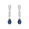 18ct White Gold Pear Cut Sapphire and Diamond Drop Earrings