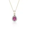 9ct Yellow Gold Pear Cut Ruby and Diamond Halo Pendant