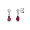 18ct White Gold Pear Cut Ruby 0.55ct with Diamond Drop Earrings