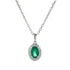 9ct White Gold Oval Cut Emerald 0.08ct Diamond Halo Pendant