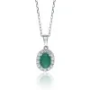 18ct White Gold Oval Cut 1.11ct Emerald and Diamond Halo Pendant