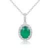 18ct White Gold 1.45ct Oval Cut Emerald and Diamond Halo Pendant