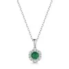 18ct White Gold Round Brilliant 0.50ct Emerald with 0.20ct Diamond Halo Pendant