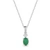 18ct White Gold Oval Cut 0.70ct Emerald and 0.13ct Diamond Pendant