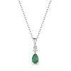 18ct White Gold Pear Cut 0.40ct Emerald and 0.04ct Diamond Drop Pendant