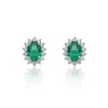 18ct White Gold 1.90ct Oval Cut Emerald & Diamond Traditional Halo Stud Earrings