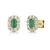 18ct Yellow Gold Octagonal Cut Emerald 0.55ct with Diamond Cluster Halo Earrings