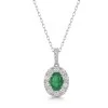 18ct White Gold Oval Cut Emerald 0.70ct and Diamond Halo Pendant
