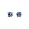 9ct White Gold Cushion Cut Tanzanite 0.76ct Diamond Halo Stud Earrings
