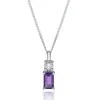 9ct White Gold Emerald Cut Amethyst and Diamond Pendant