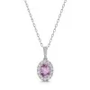 18ct White Gold Oval Cut 1.10ct Pink Sapphire with 0.07ct Diamond Halo Pendant