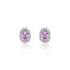9ct White Gold Oval Cut Pink Sapphire 0.80ct Diamond Halo Stud Earrings